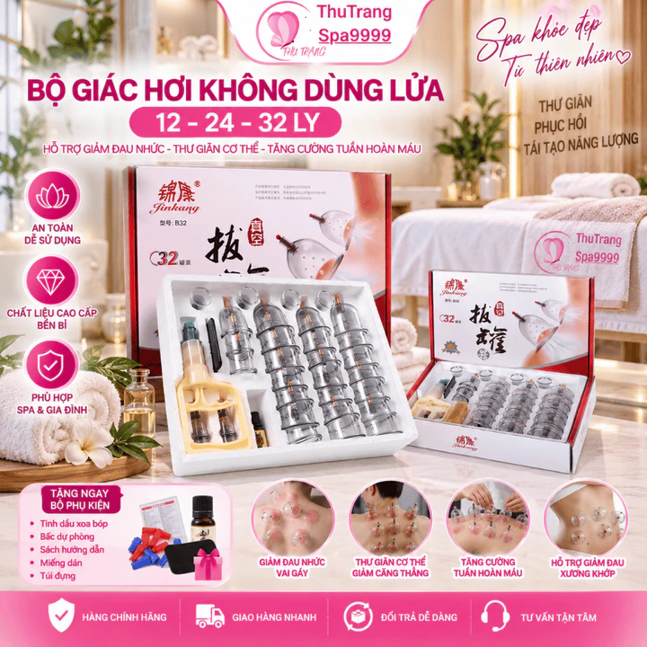 Bộ Giác Hơi Chân Không 32 Cốc 24 Và 12 Cốc Không Dùng Lửa | Giác Hơi Chân Không An Toàn, Cho Người Sử Dụng Giác Hơi
