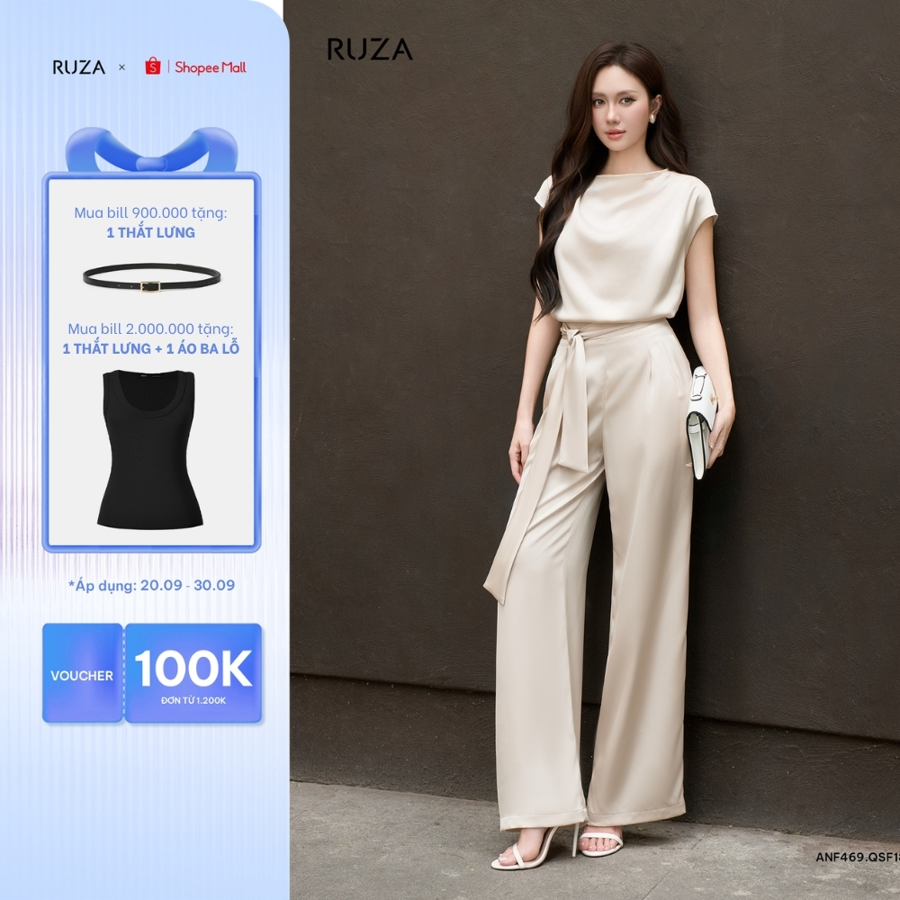SET áo lụa và quần dài lụa ống suông thắt nơ thời trang thanh lịch sang trọng ANF469 - QSF182 183