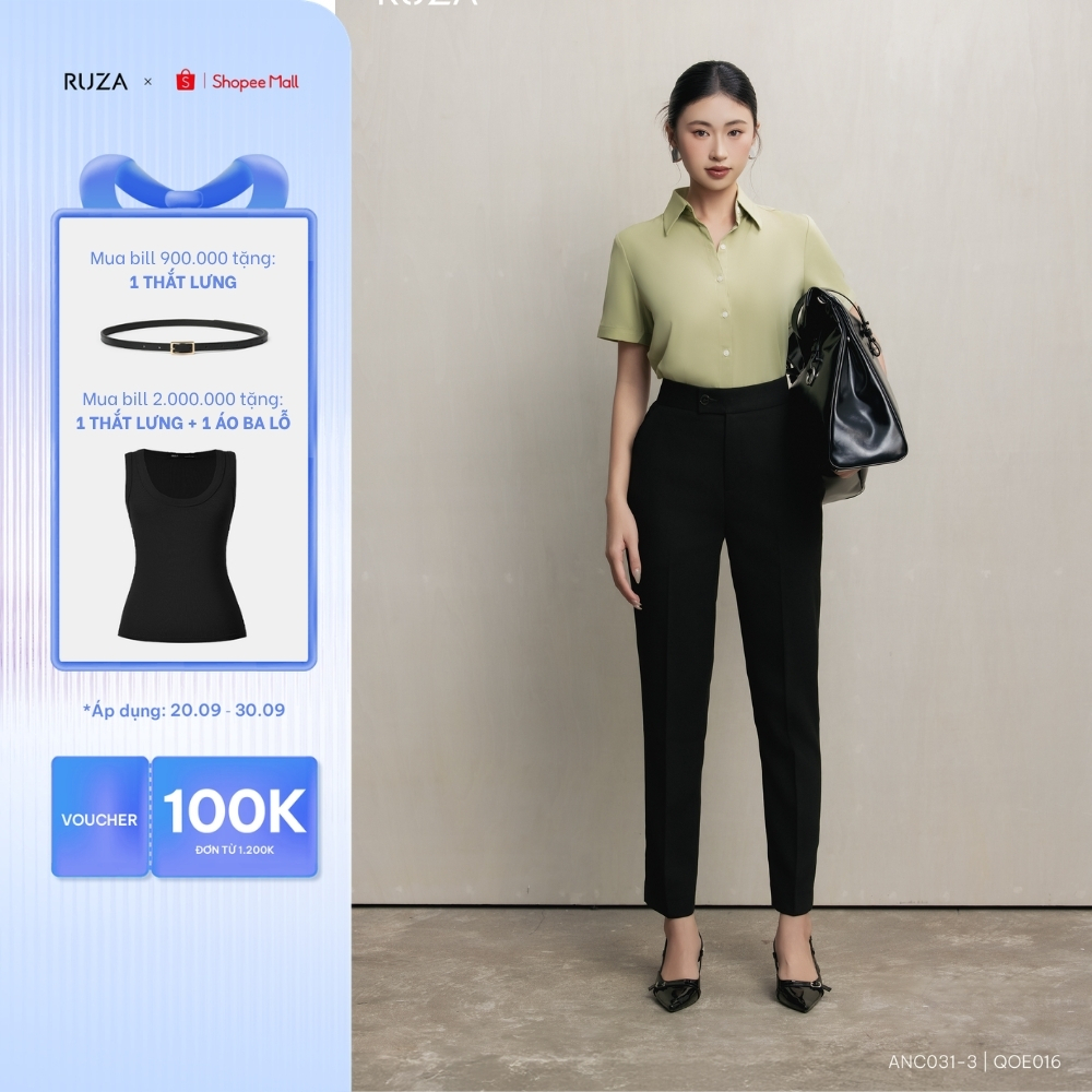 Quần tây ôm nữ RUZA  màu đen thiết kế dáng công sở thời trang QOE142