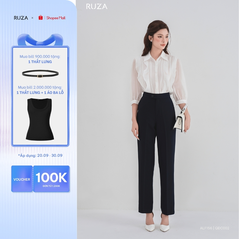 Quần tây nữ RUZA ống đứng lụa chéo chuẩn form dáng thời trang công sở QĐC001 002