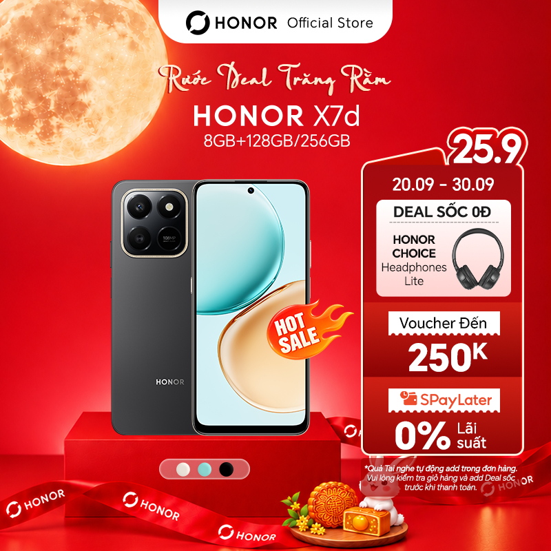 Điện Thoại HONOR X7d 8GB+128/256GB | Pin 6500mAh | Camera 108MP | Bảo hành 18 Tháng