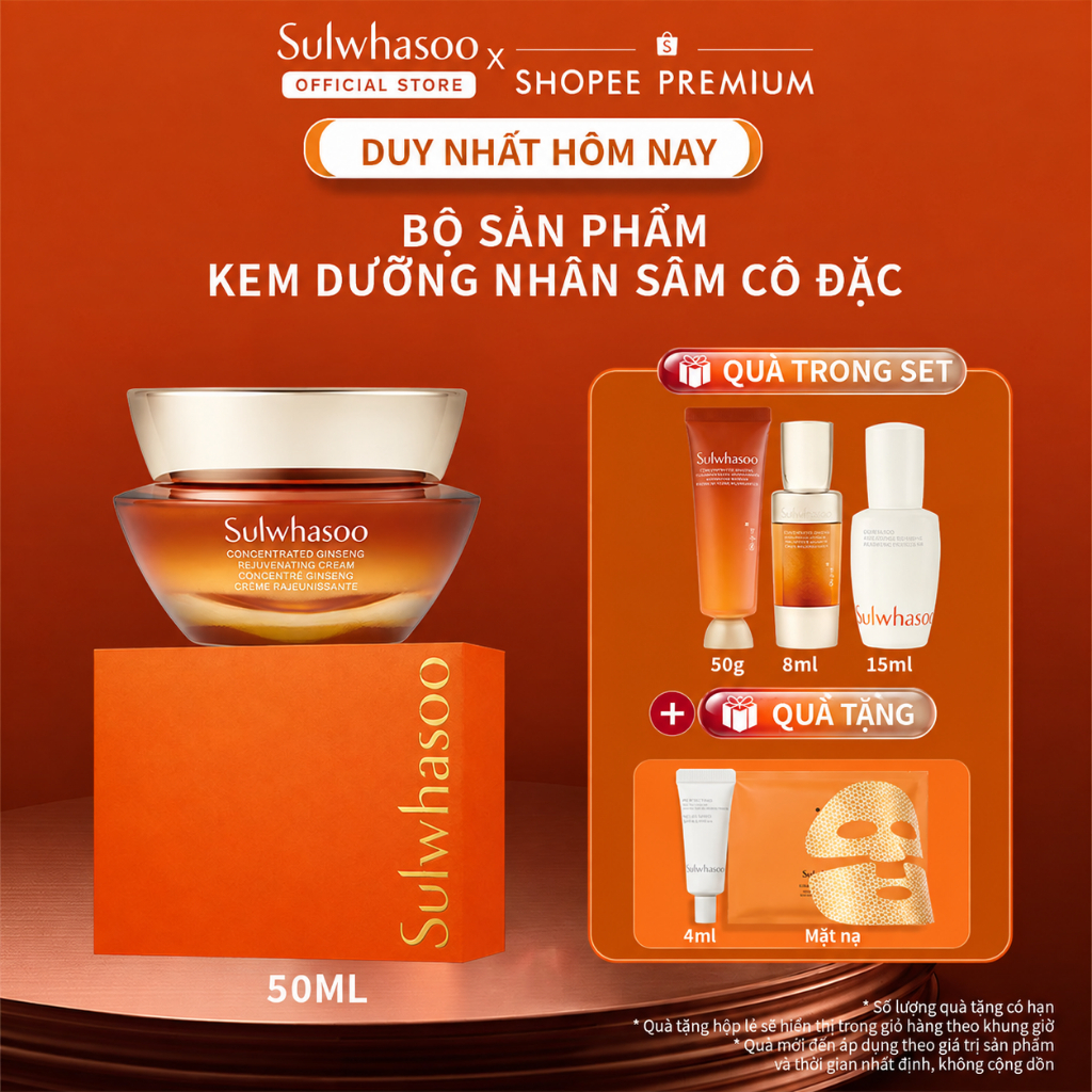 [ĐỘC QUYỀN SHOPEE] Bộ Kem Dưỡng Nhân Sâm Cô Đặc Sulwhasoo Ginseng Cream 50ml - Phiên bản thường