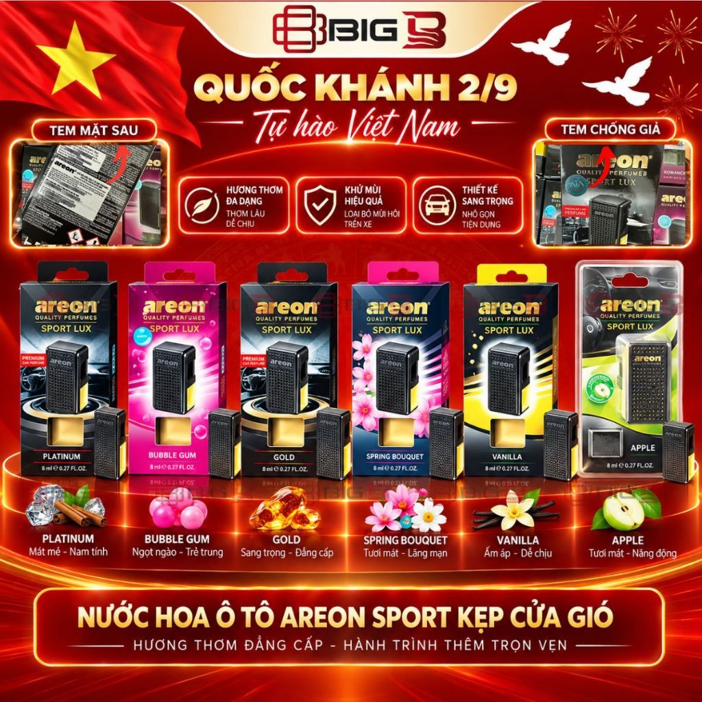 Nước Hoa Ô Tô Areon có Tem Chống Giả CHÍNH HÃNG Nước Hoa Areon Kẹp Cửa Gió Xe Hơi Cao Cấp Bulgarial Khử Mùi Xe Hơi BIG B