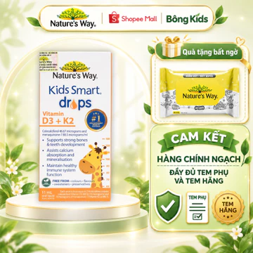 Siro Cho Bé Nature's Way Kids Smart Drops Vitamin D3 K2 (11ML) Vitamin D3 K2 Thành Phần Hoa Hướng Dương Organic