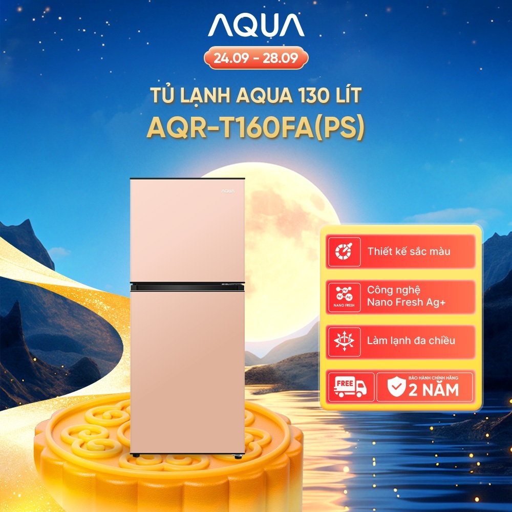 [SẢN PHẨM MỚI] Tủ lạnh AQUA 2 cánh 130 lít ngăn đá trên AQR-T160FA(PS) - Màu hồng - Freeship - Giao sau 2 - 3 ngày