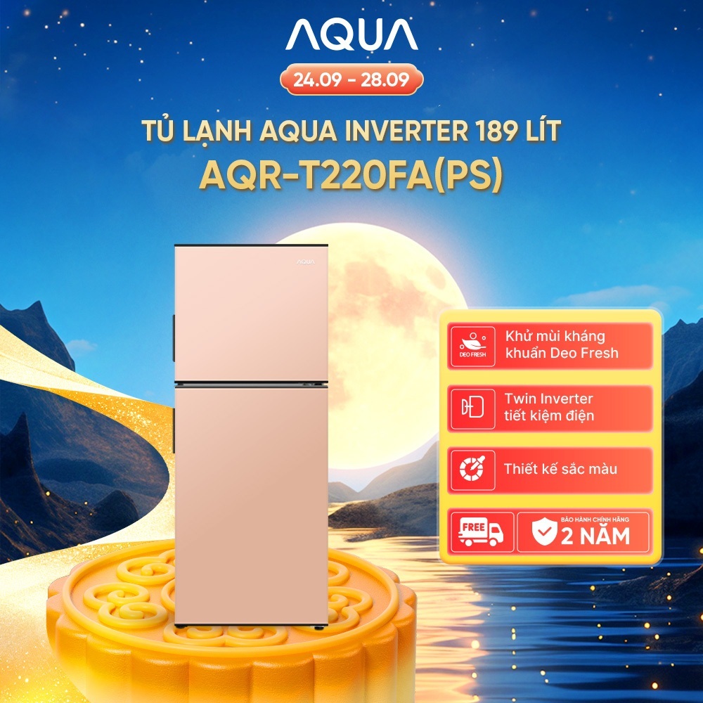 [SẢN PHẨM MỚI] Tủ Lạnh Aqua Inverter 189 lít Màu Hồng AQR-T220FA(PS) - Giao sau 5-7 ngày - Freeship