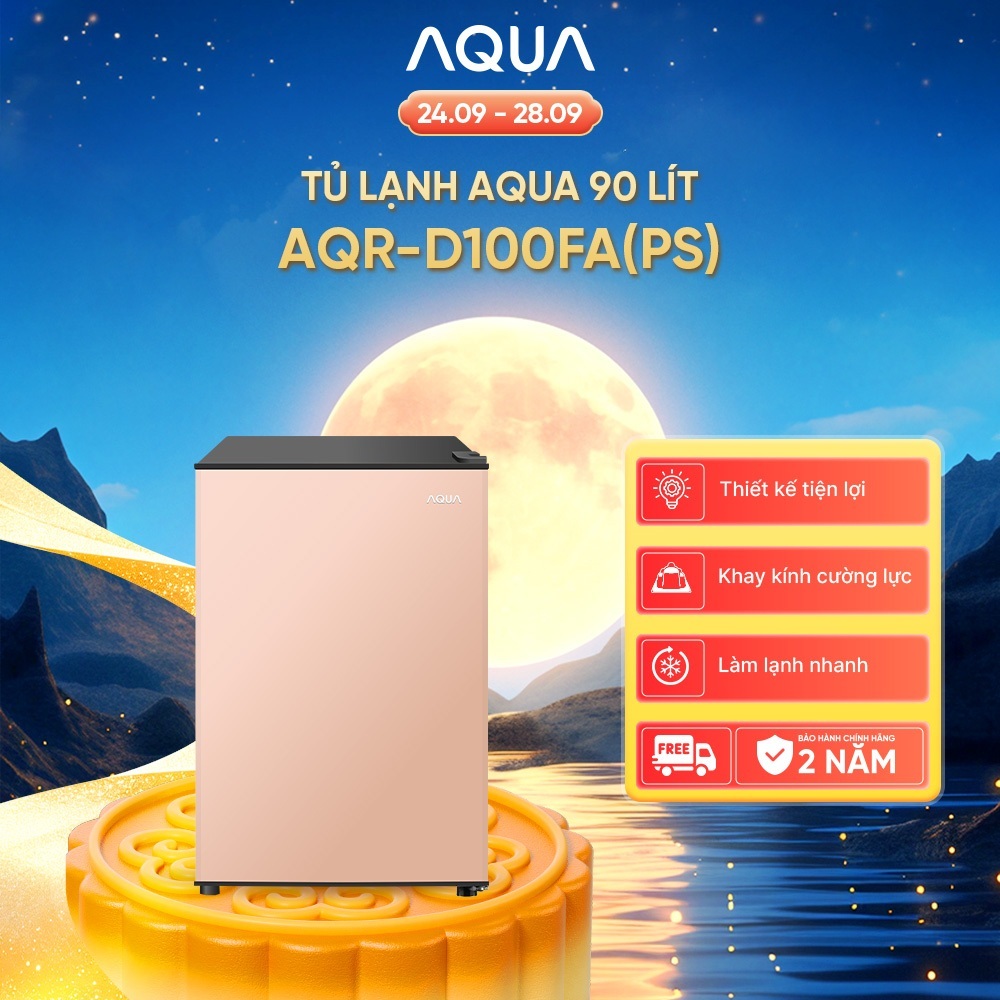 [SẢN PHẨM MỚI] Tủ lạnh mini Aqua 90 lít AQR-D100FA(PS) - Màu hồng nhạt - Freeship toàn quốc - Giao sau 5-7 ngày