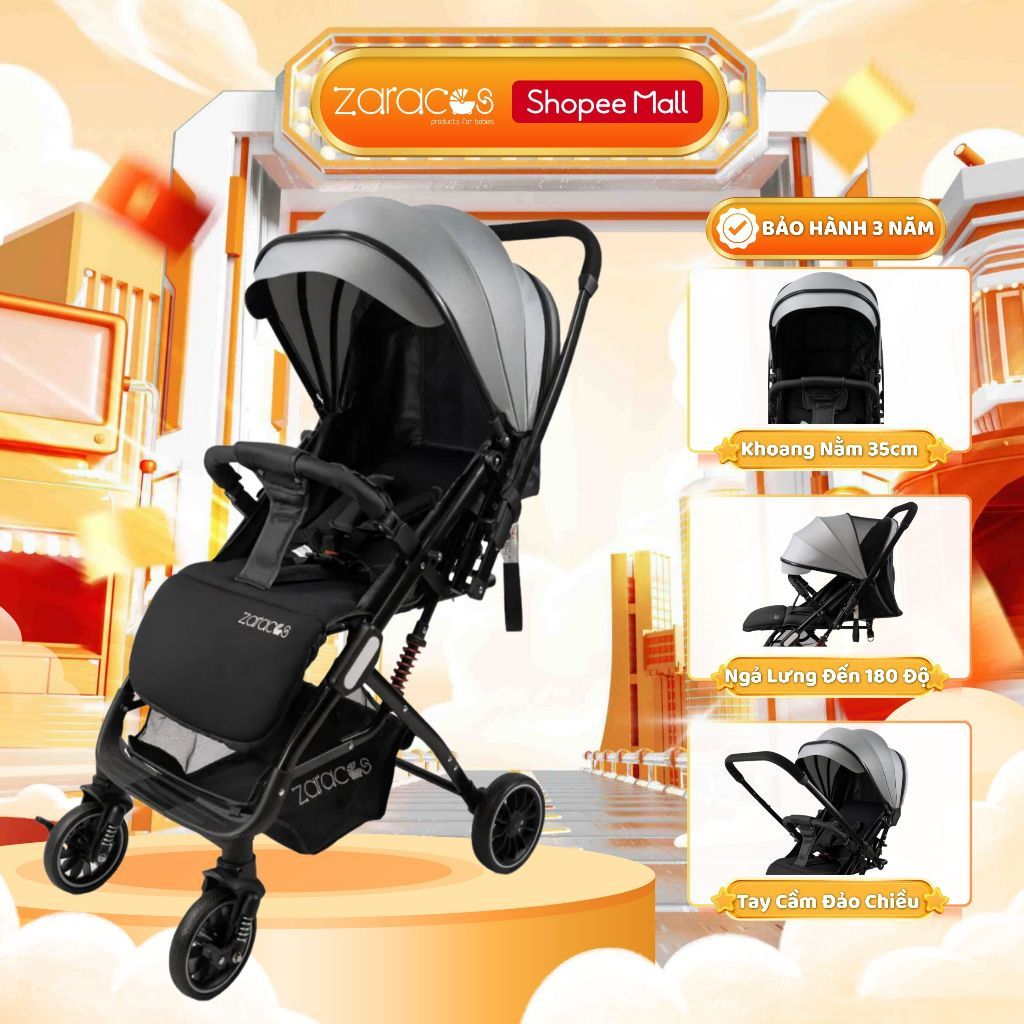 Xe Đẩy Gấp Gọn Đảo 2 Chiều Cho Bé Zaracos Evian 2996 Grey/Blue/Brown Cao Cấp Chính Hãng BH 3 Năm