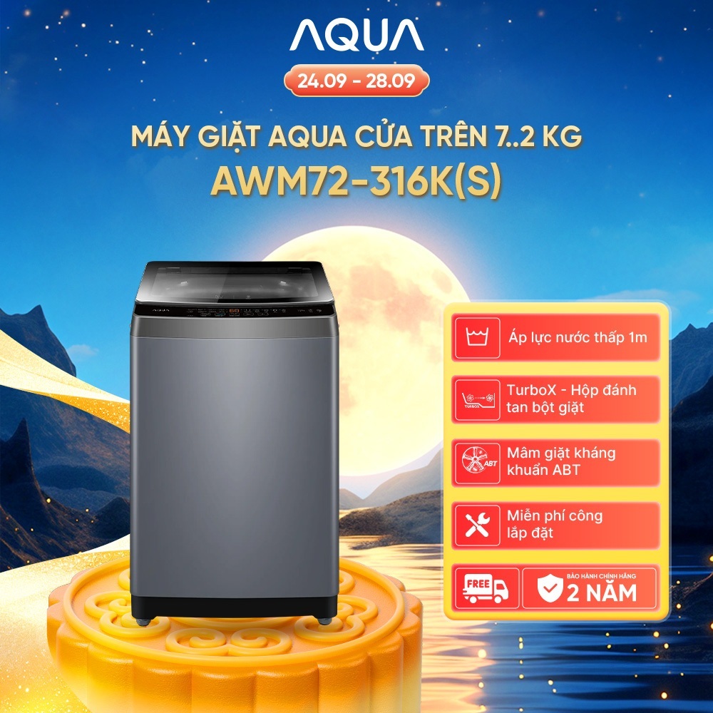 [SALE SỐC] Máy giặt Aqua 7.2 kg AWM72-316K(S) - Bảo hành 2 năm - Freeship toàn quốc