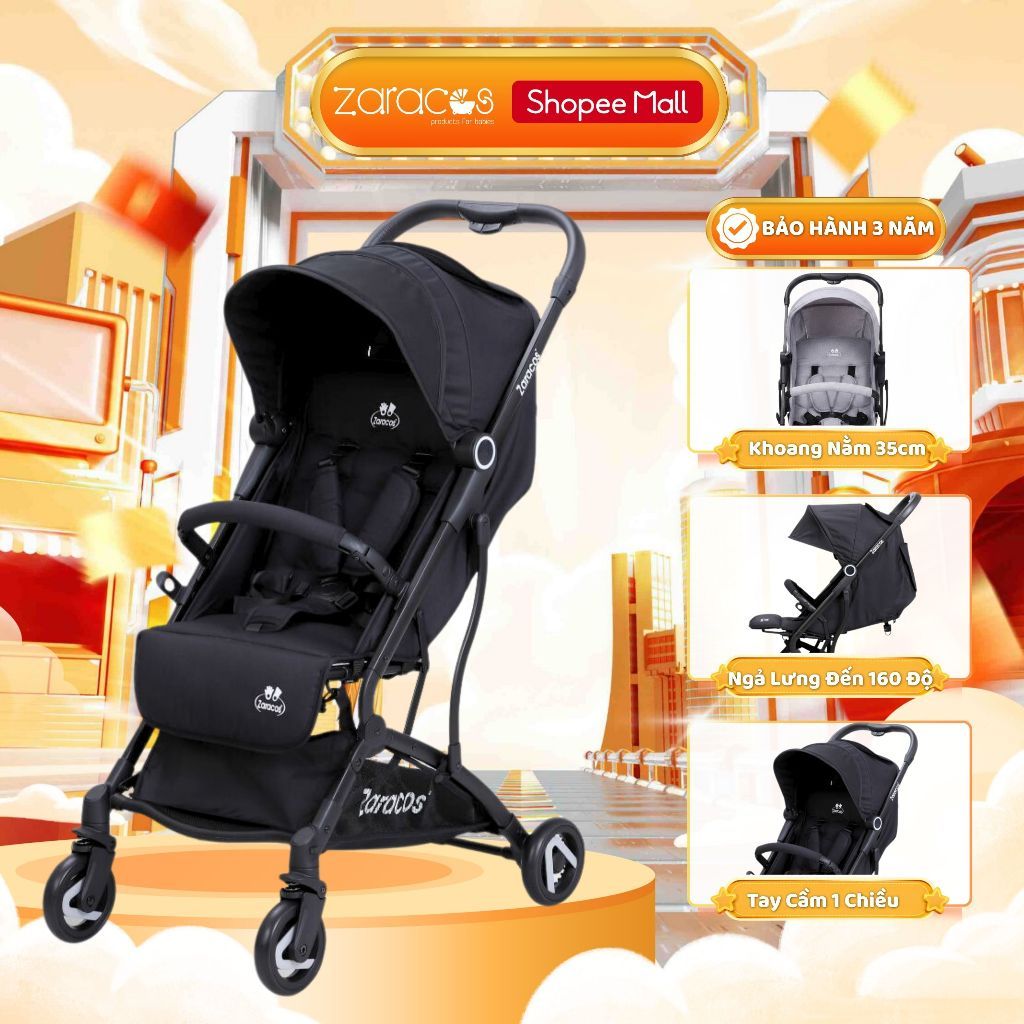 Xe Đẩy Cho Bé Gấp Gọn Zaracos Norio 9026 Black/Grey Khung Nhôm Cao Cấp Chính Hãng Bảo Hành 3 Năm