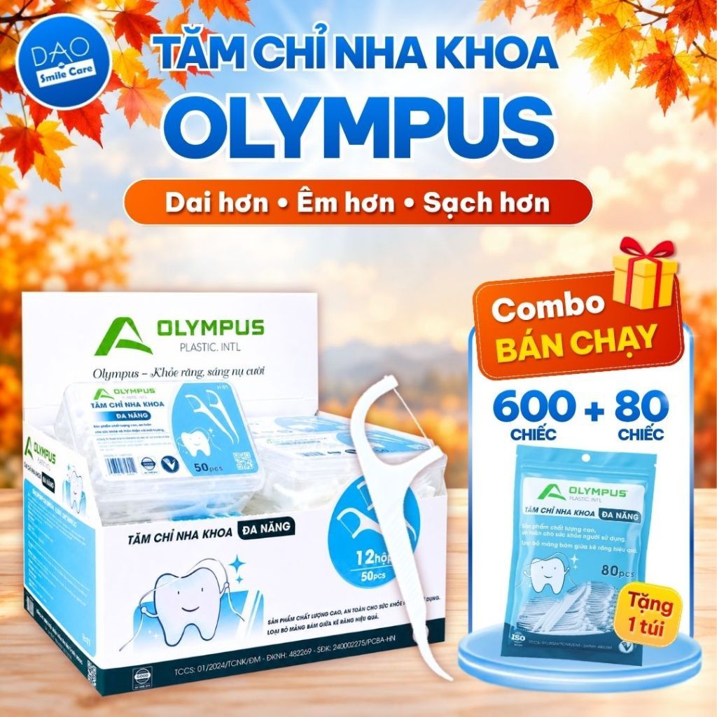 Tăm Chỉ Nha Khoa Olympus cao cấp 12 hộp/680 Chiếc, Sợi Siêu Dai Không Tưa Chỉ Thương Hiệu Việt Nam
