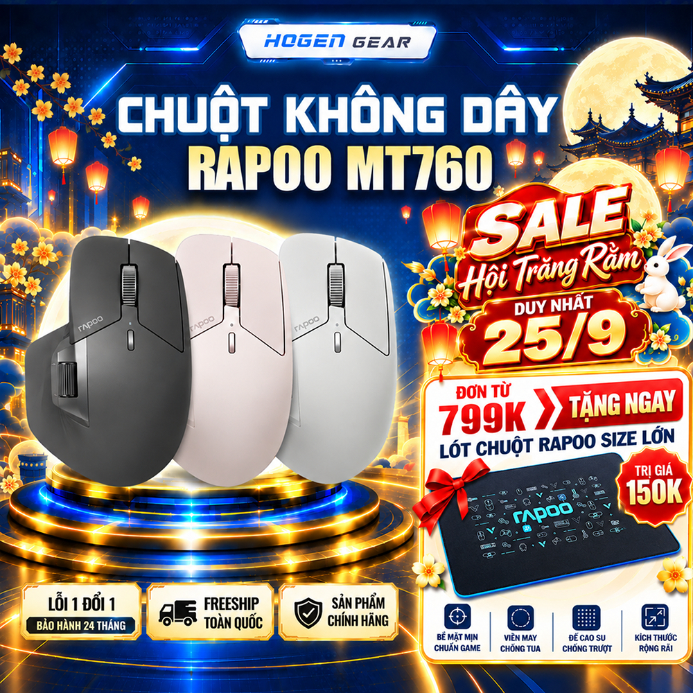 Chuột Không Dây Rapoo MT760 | 2.4G và Bluetooth 5.0 |Kết nối 5 thiết bị |Lưu cài đặt | Bảo hành 24TH