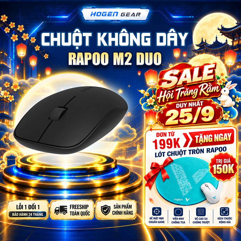 Chuột Không Dây Rapoo M2 Duo | Bluetooth 5.0 Wireless 2.4G | Click Không tiếng ồn | DPI 4000 | BH 24 Tháng