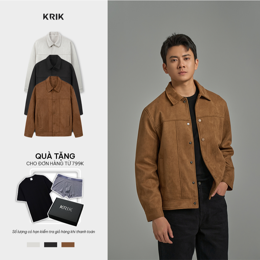Áo Khoác Da Lộn Nam KRIK Form Regular Chất Liệu Mềm Mịn Thiết Kế 2 Lớp Cổ Bẻ AK5188