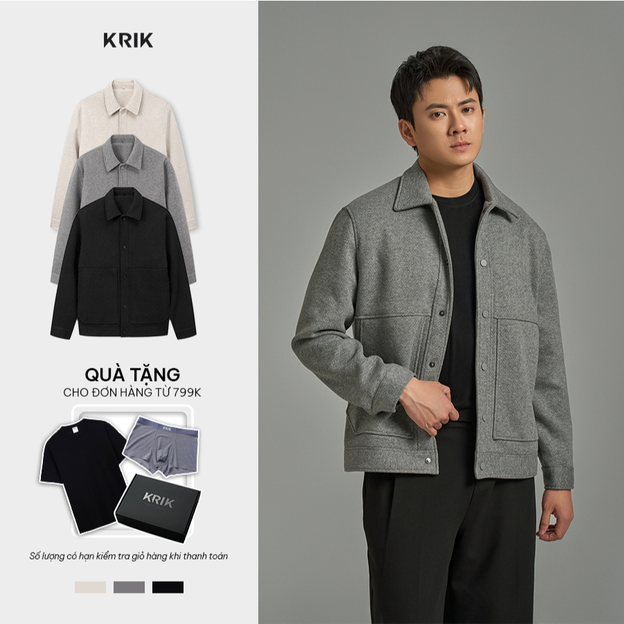 [Best Seller] Áo Khoác Dạ Nam KRIK Form Regular Chất Liệu Polyester Rayon Bền Đẹp Thiết Kế Thời Thượng AK5215