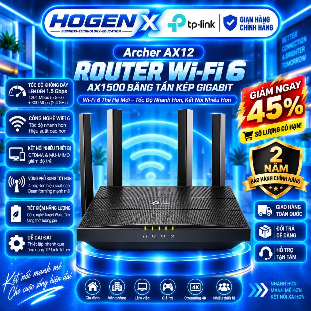 [TP-Link] Bộ Phát WiFi 6 Archer AX10/AX12/ AX53/AX55/ AX72/AX73 Băng Tần Kép Chuẩn AX1500/3000/5400