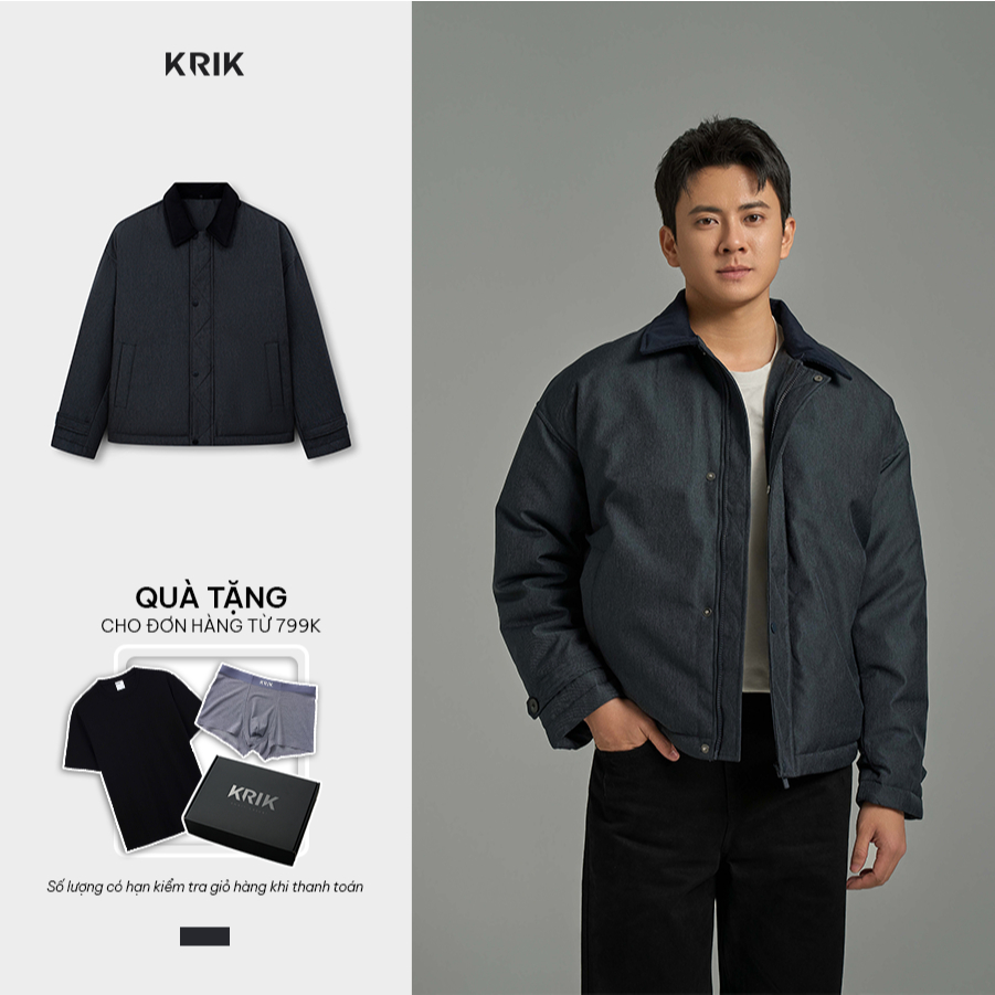 [Best Seller] Áo Khoác Phao Nhồi Bông Nam KRIK Form Boxy Chất Liệu Polyester Nhẹ Ấm Thiết Kế Thanh Lịch AK5218