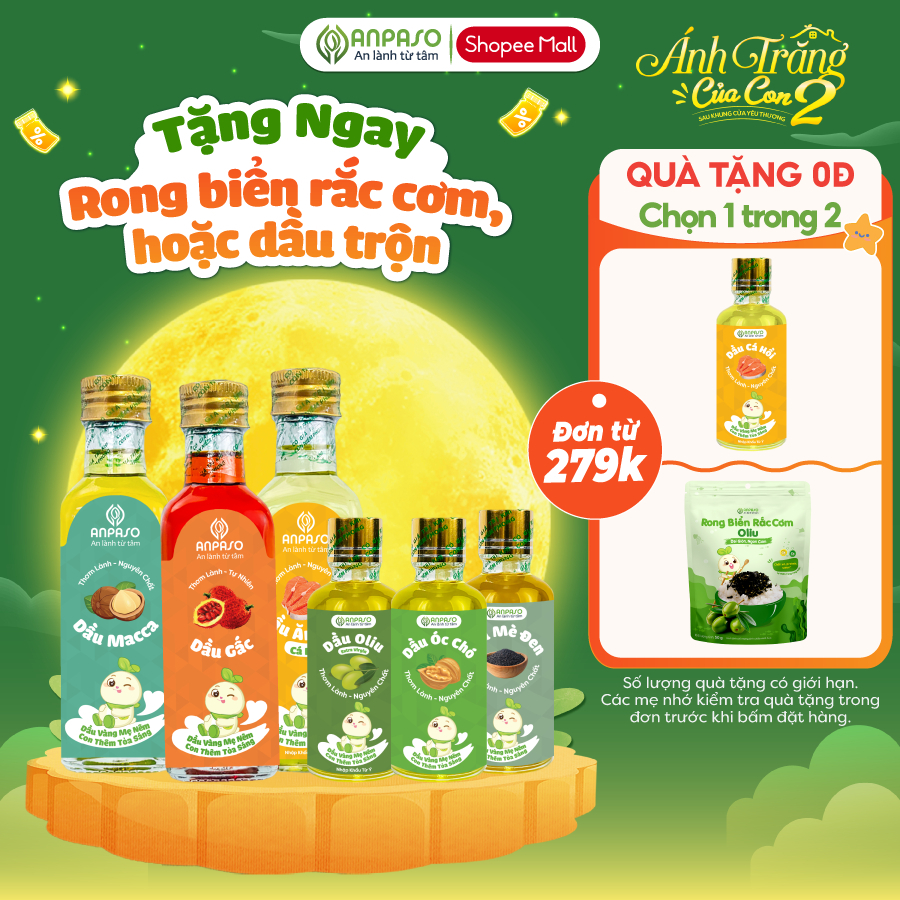 Dầu Ăn Dặm Cho Bé Anpaso - Set 3 dầu Oliu, Óc Chó, Cá Hồi 50ml, 100ml, 150ml - Dầu Chiên Xào 100ml