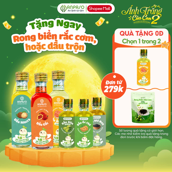 Dầu Ăn Dặm Cho Bé Anpaso - Set 3 dầu Oliu, Óc Chó, Cá Hồi 50ml, 100ml, 150ml - Dầu Chiên Xào 100ml