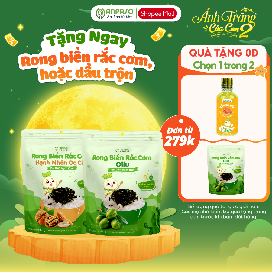 Rong biển rắc cơm Anpaso 50g - Rong biển vụn ăn liền, trộn cơm cho bé vị Oliu và Hạnh nhân óc chó