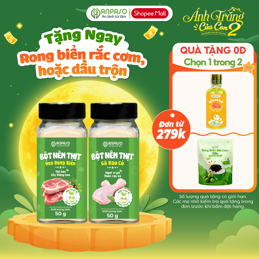 Hạt nêm cho bé ăn dặm Anpaso - Gà Rau Củ và Heo Rong Biển 50g không bổ sung muối và đường tinh luyện