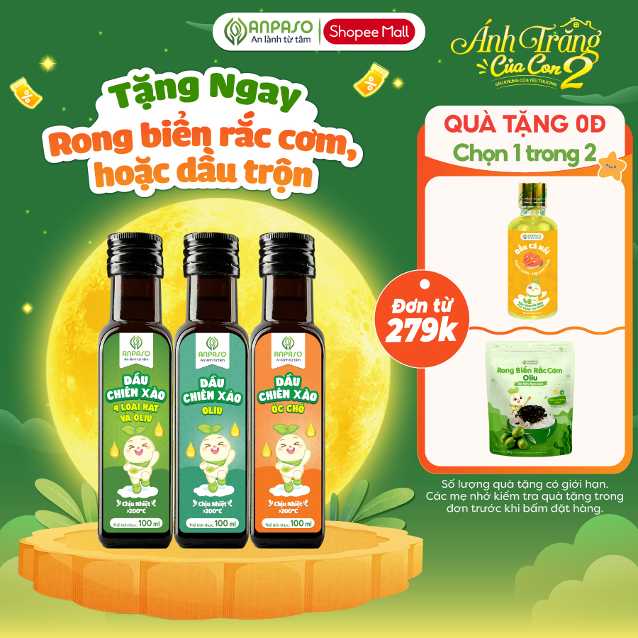 Dầu Chiên Xào Cho Bé Ăn Dặm Anpaso 100ml chịu nhiệt trên 200 độ C - Dầu oliu, óc chó, mix hạt
