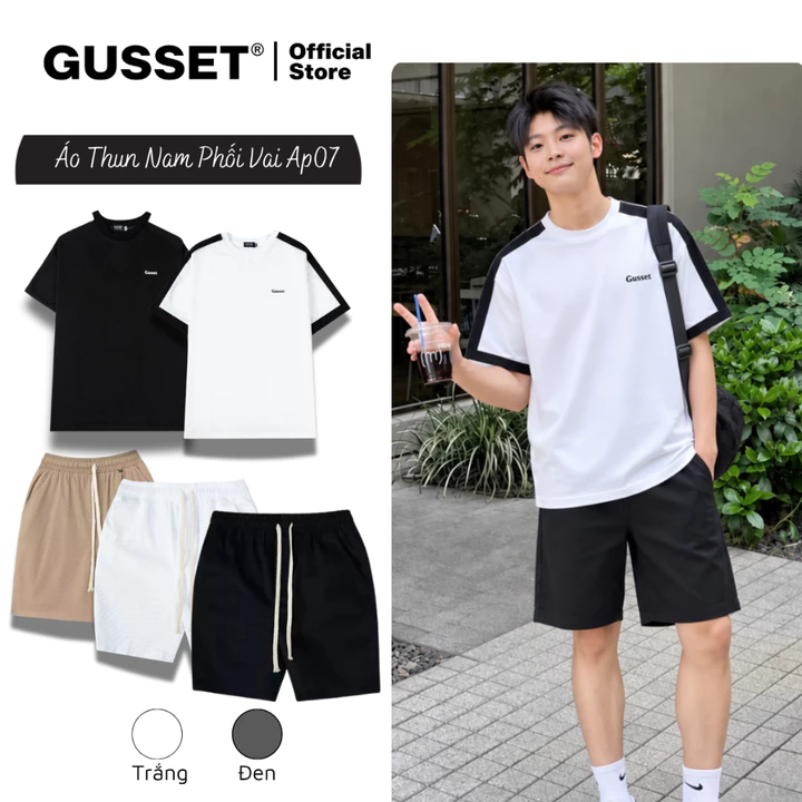 Áo Thun Nam Phối Vai Form Rộng GUSSET AP07 Oversize Trẻ Trung Chất Cotton Mềm Mát, Không Xù