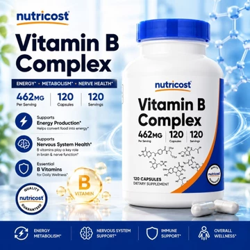 【Nhập khẩu từ Mỹ】Vitamin B tổng hợp hàm lượng cao của Mỹ Nutricost B Complex 120 viên