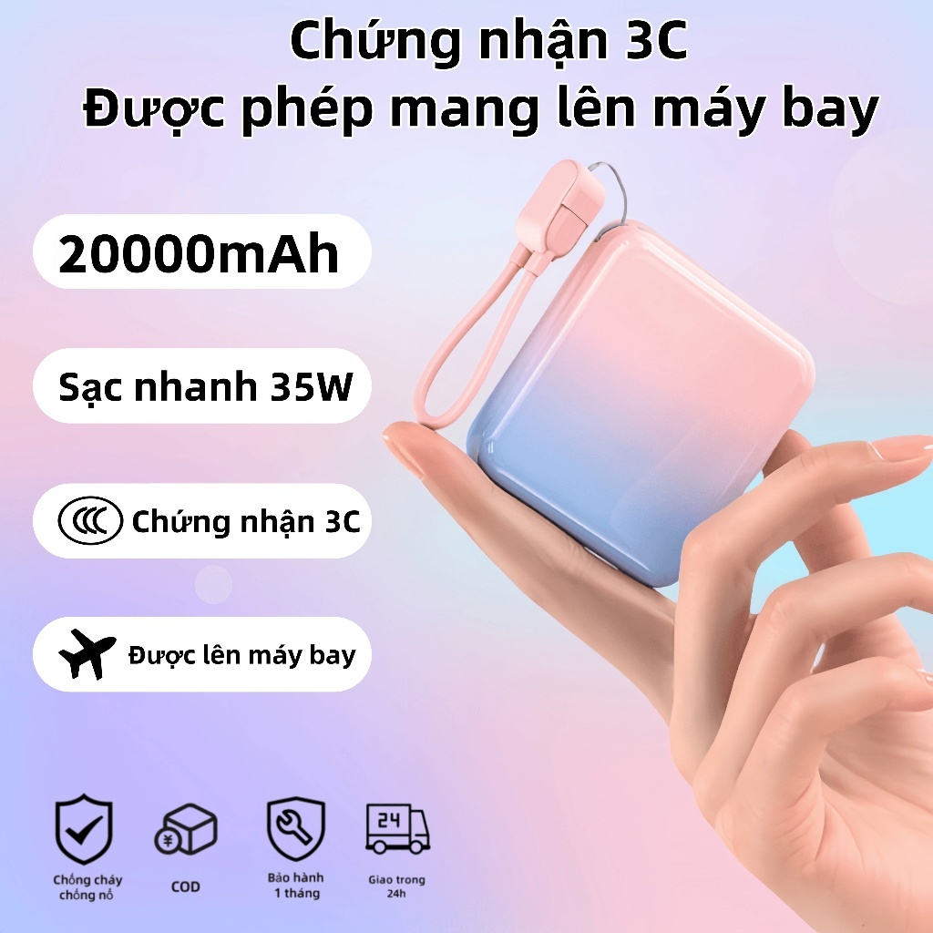Sạc dự phòng 20000mAh SiamBoost,tích hợp dây sạc nhanh cho điện thoại,Pin Dự Phòng 10000mAh mini nhỏ gọn | BigBuy360 - bigbuy360.vn
