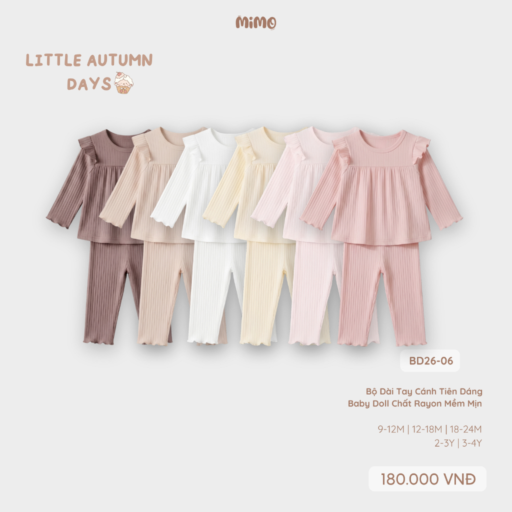 Bộ Dài Tay Cánh Tiên Dáng Baby Doll Chất Rayon Mềm Mịn Cho Bé Mimo Baby BD26-06
