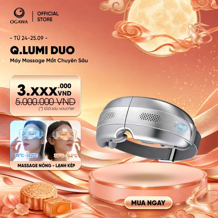 Máy Massage Mắt OGAWA Qlumi Duo- OY-0512 | Nóng & Lạnh Kép | Túi Khí Air Pulse | Massage Thái Dương | Giảm Mỏi Mắt
