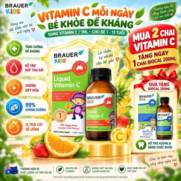 Siro Bổ Sung Vitamin C Cho Bé Brauer Kids Liquid Vitamin C 100ml, Tăng Cường Sức Đề Kháng Cho Trẻ Từ 1 Tuổi