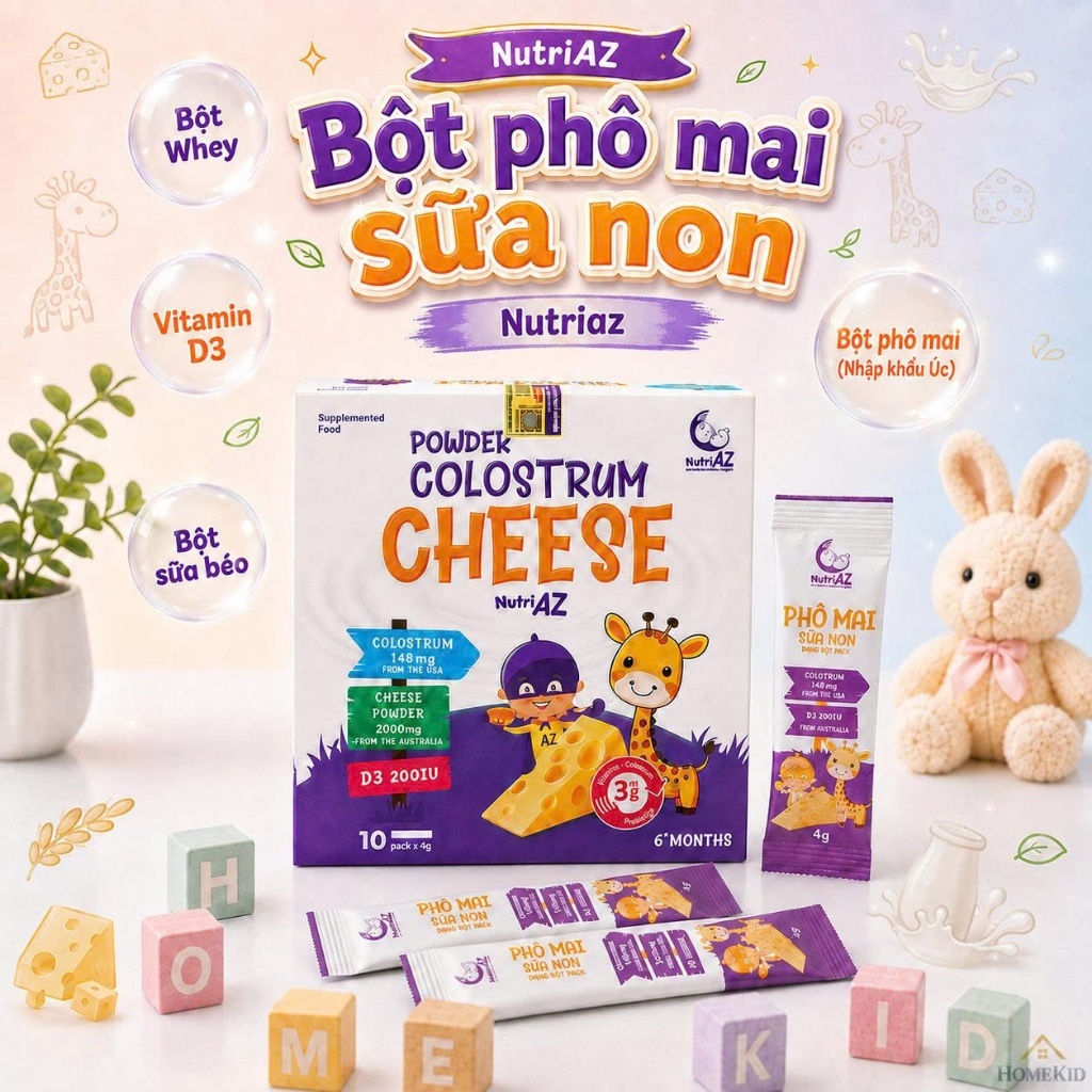 Bột Phô Mai Tách Muối Cho Bé Ăn Dặm Sữa Non NutriAZ Nhập Khẩu GIúp Phát Triển Chiều Cao Cho Bé Từ 6 Tháng Tuổi