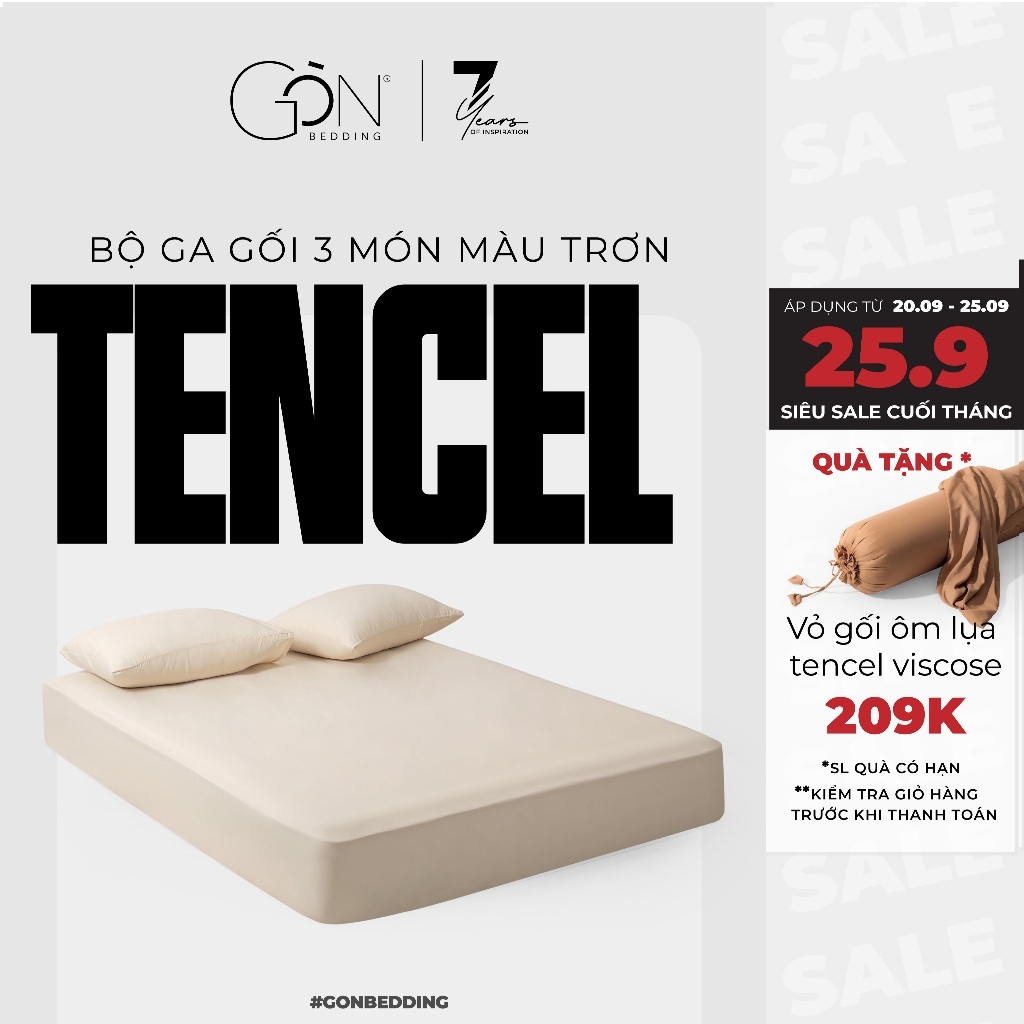 Bộ Ga Gối 3 Món Gòn Bedding Lụa Tencel Viscose Cao Cấp Màu Trơn 1m6x2m | 1m8x2m