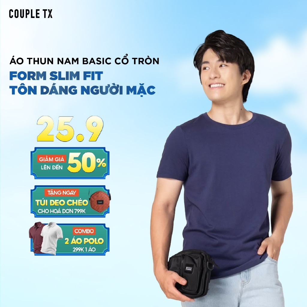 [MUA 2 ÁO 318K] Áo Thun Nam Couple TX Trơn Basic Cổ Tròn Slimfit MTS 1325