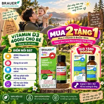 Siro Vitamin D3 Cho Bé Brauer Baby & Kids Liquid Vitamin D 400IU 10ml, Hỗ Trợ Hấp Thu Canxi & Tăng Cường Đề Kháng Từ Sơ