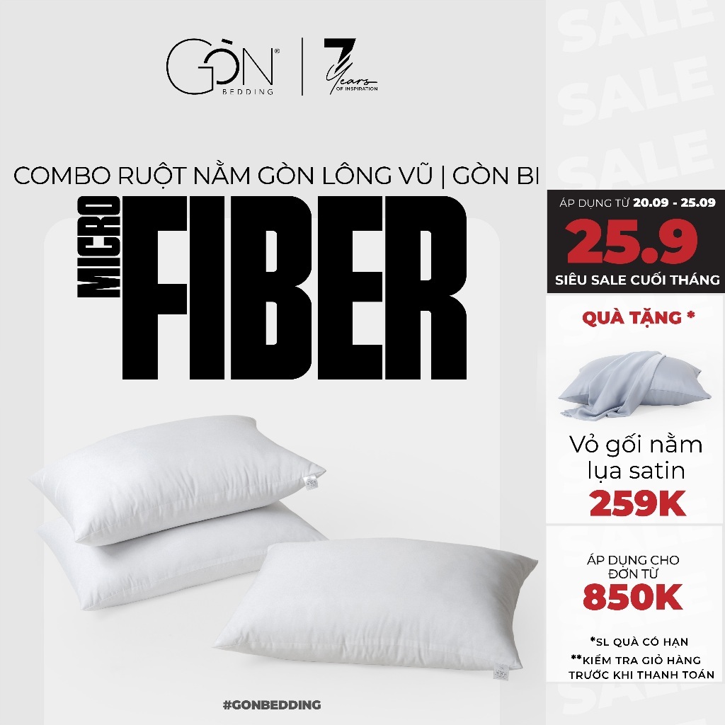 Combo Ruột Gối Nằm Gòn Lông Vũ | Gòn Bi Gòn Bedding Size 50x70 cm - Gối Khách Sạn 5 Sao Cao Cấp