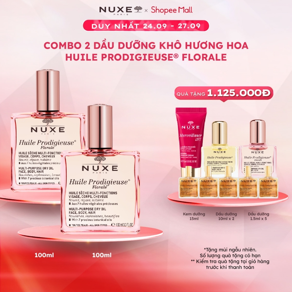 Combo 2 Dầu dưỡng khô đa năng Hương Hoa Huile Prodigieuse Florale Multi-purpose Dry Oil 100ml