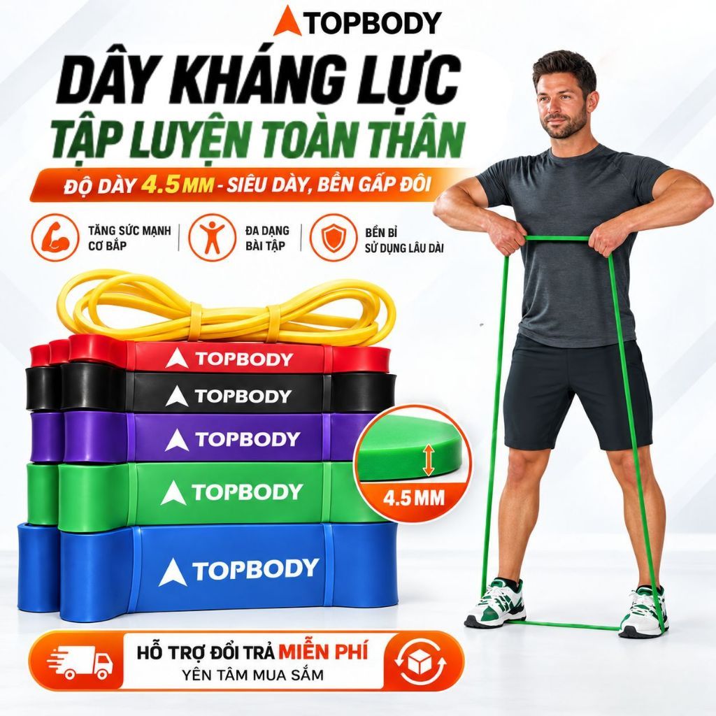 Dây Kháng Lực PowerBand Tập Toàn Thân TOPBODY, Dây Cao Su Kháng Lực Đa Năng Hỗ Trợ Tập Thể Thao Tại Nhà