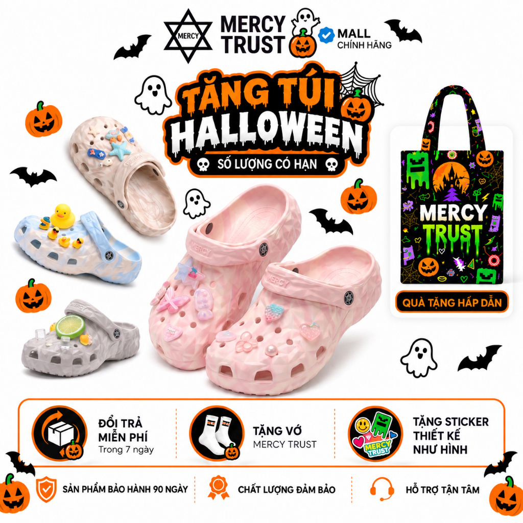 [TẶNG TÚI HALLOWEEN] Kèm Sticker Giống Hình, Vớ - Dép Sục MERCY TRUST Kim Cương Nam Nữ - Chất liệu EVA Êm Nhẹ