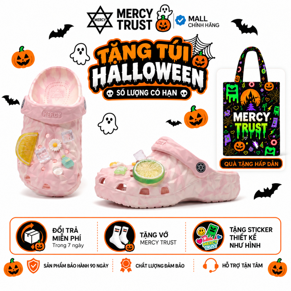 [TẶNG TÚI HALLOWEEN] Kèm Sticker Giống Hình, Vớ - Dép MERCY TRUST Kim Cương MC11 Loang Bigsize 34 35 44 45 EVA ÊM NHẸ