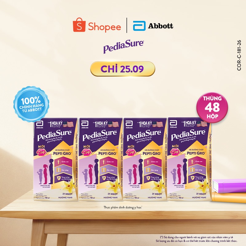 Thùng 48 Hộp Sữa nước Pediasure 110ml Hương Vani Cho Trẻ Từ 1-10 Tuổi