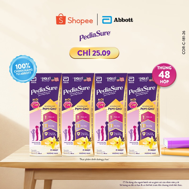 Thùng 48 Hộp Sữa nước Pediasure 180ml Hương Vani Cho Trẻ Từ 1-10 Tuổi