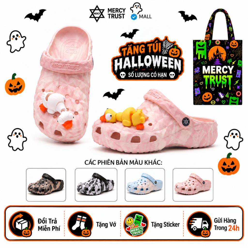 [TẶNG TÚI HALLOWEEN, STICKER 3D VỊT VÔ TRI, Vớ] Dép Sục MERCY TRUST KIM CƯƠNG – Dép Nam Nữ Xinh Xắn, Êm Nhẹ, Tôn Dáng