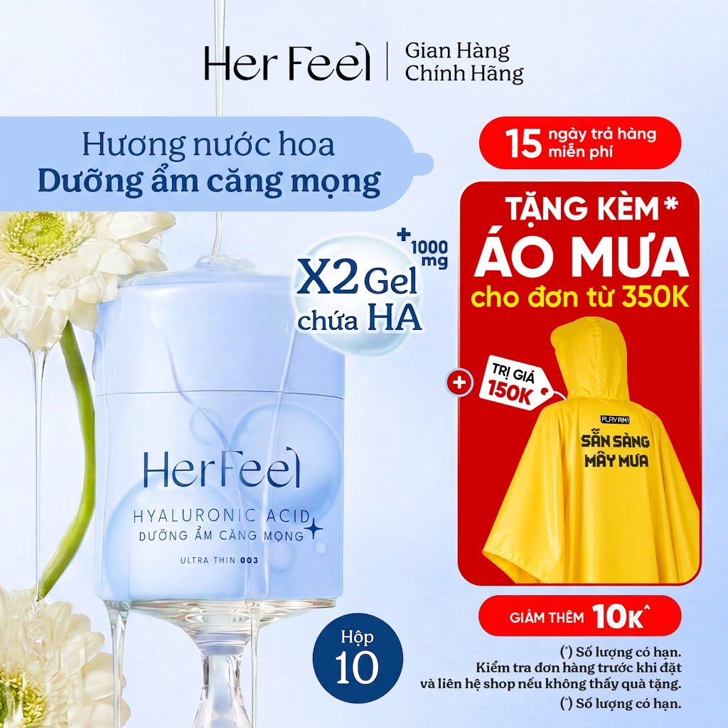Bao cao su PlayAh Her Feel Ultra Thin 003 Hộp 3/10 Size 52mm Siêu Mỏng Nhiều Gel Cao Cấp
