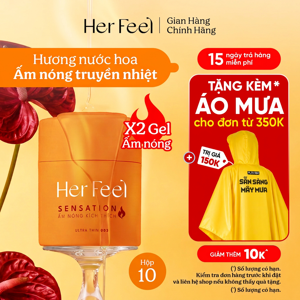 Bao cao su ấm nóng Her Feel Sensation Siêu Mỏng Cao Cấp Hộp 3/10
