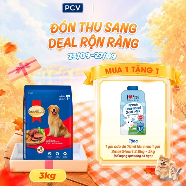 Hạt Thức Ăn Cho Chó SmartHeart Dành Cho Chó Con, Chó Giống nhỏ Và Trưởng Thành Túi 2.7kg-3kg Đủ Vị