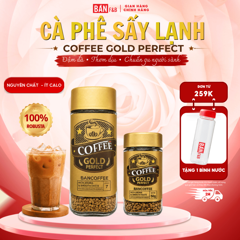 Cà Phê Sấy Lạnh Robusta, Cafe Sấy Lạnh Hoà Tan Không Đường Nguyên Chất Bản Cà Phê Bản F&B 100g