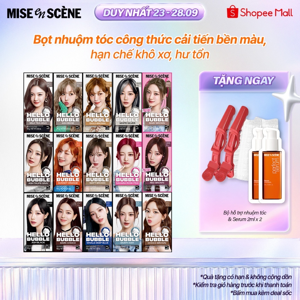 (Phiên bản mới) Nhuộm tóc mise en scène Hello Bubble 100g công thức cải tiến, dạng bọt bền lâu tan, tông màu xu hướng