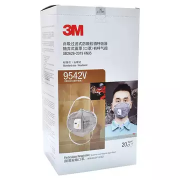 Hộp 20 khẩu trang 3M 9542V N95 nguyên seal than hoạt tính đeo đầu lọc 95% bụi mịn PM2.5 có van thở phòng dịch